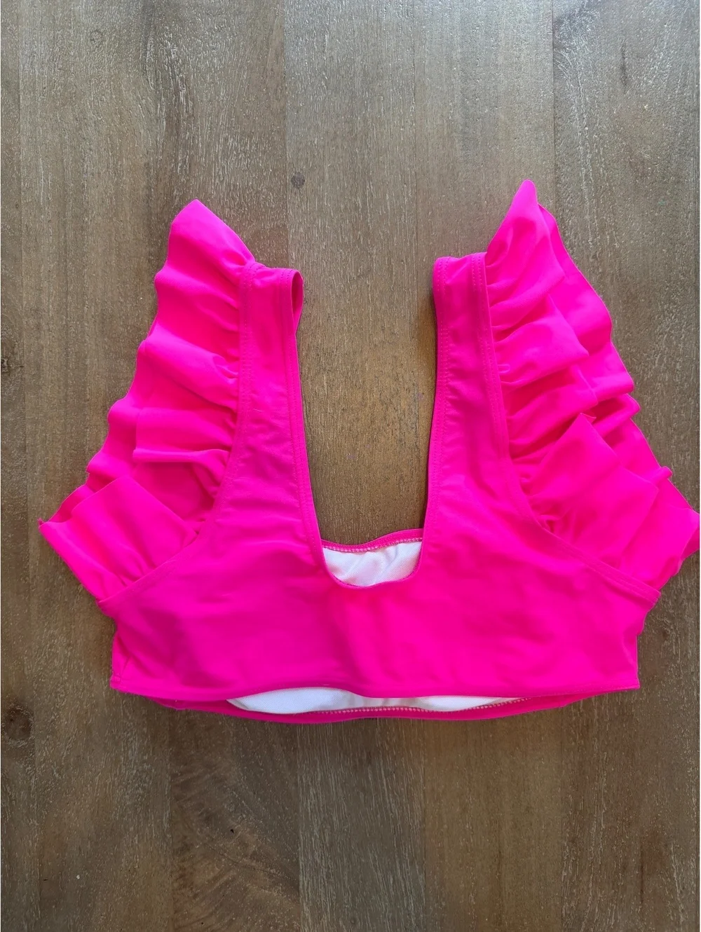 Bright Pink Ruffle Sleeve Bikini Top Size Small Flirty Swimwear Feminine